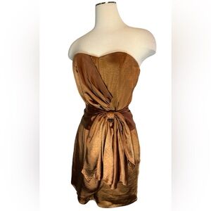 Lulu's Strapless Copper Bronze Satin Mini Dress | Sweetheart Neckline | Medium